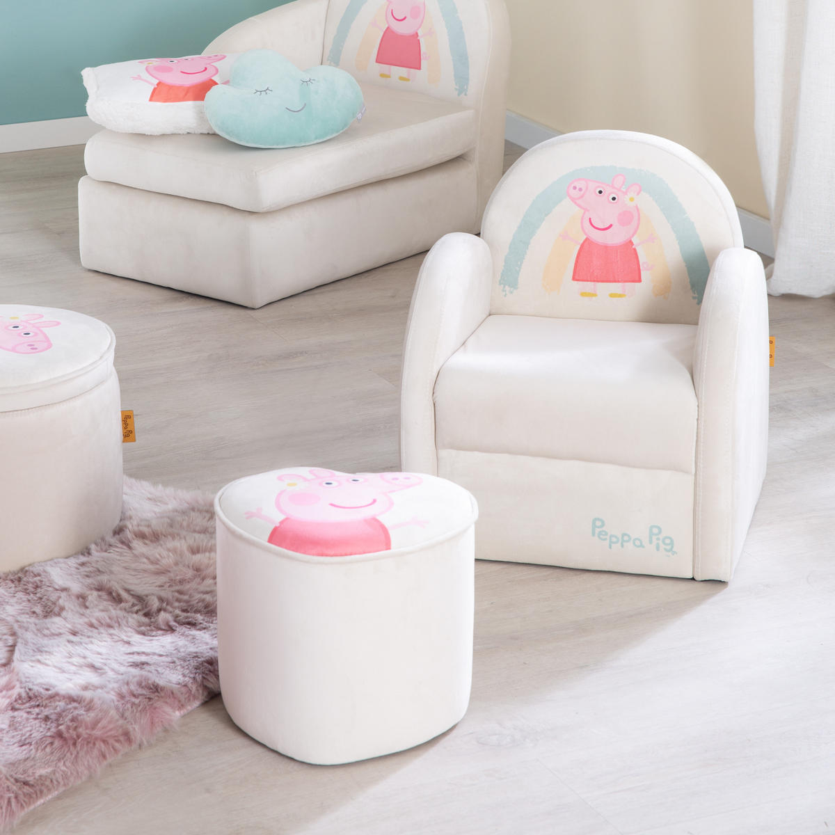 KINDERHOCKER in Herzform Peppa Pig - Beige, Holzwerkstoff/Textil (31.5/25/27cm) - Roba