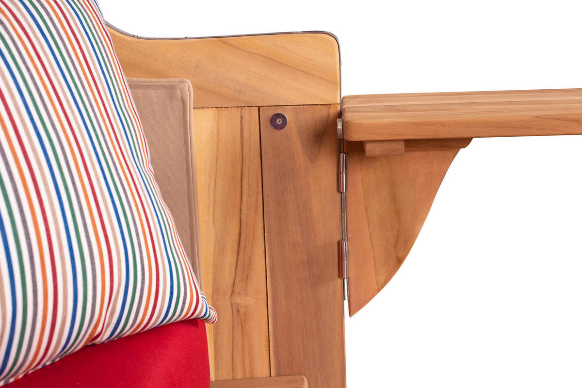 STRANDKORB Baltikum Teak 2,5 Sitzer - Rot/Braun, Holz/Metall (142/170/95cm) - Mr. Deko