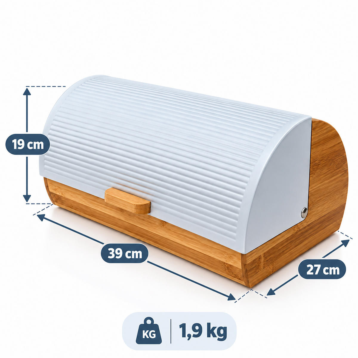 CHLEBNÍK přírodní bílá bambus výklopné víko - světle hnědá, kov/dřevo (39/19/27cm) - Relaxdays