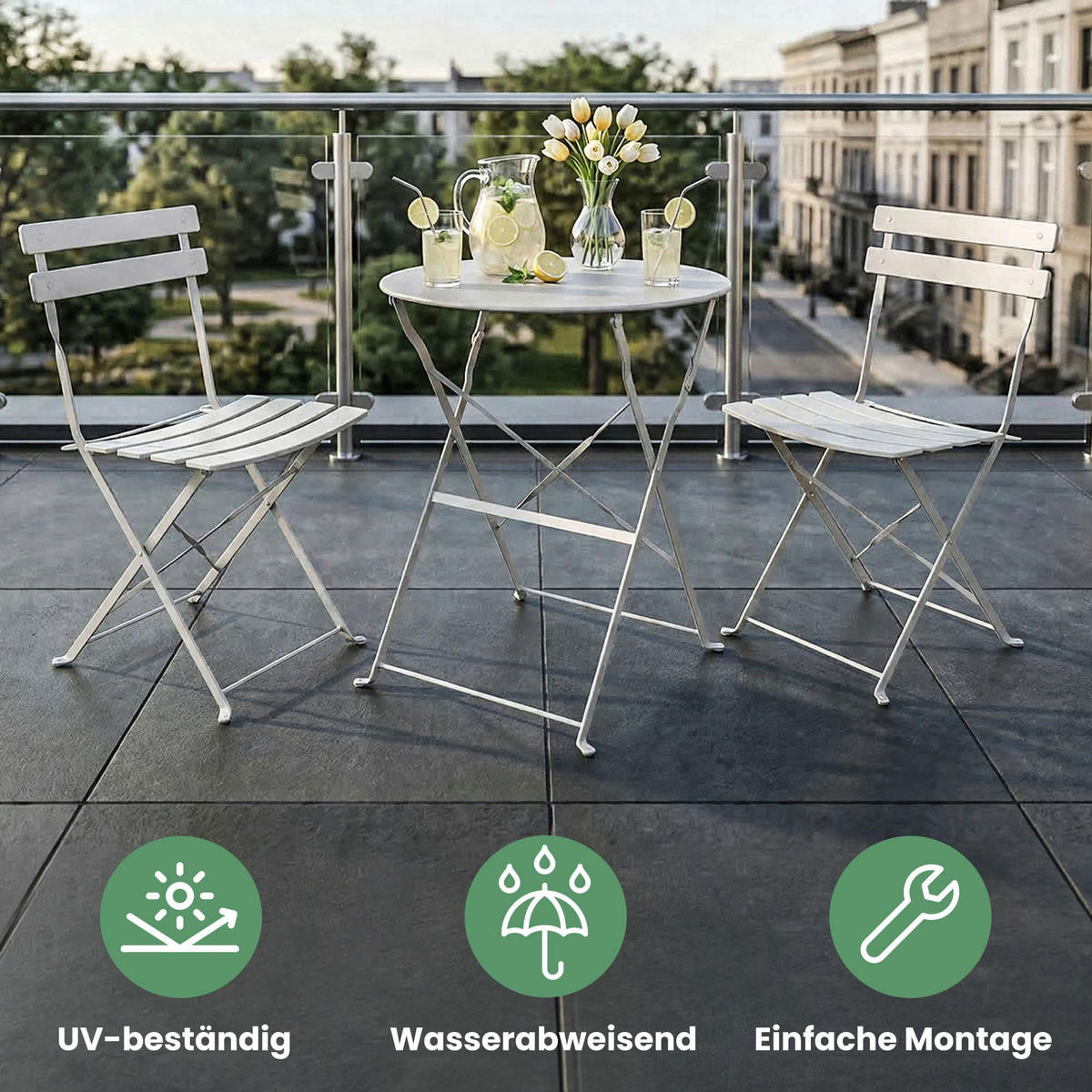 BALKONSET 3-er Set Metall Grau - Grau, Metall - Akord