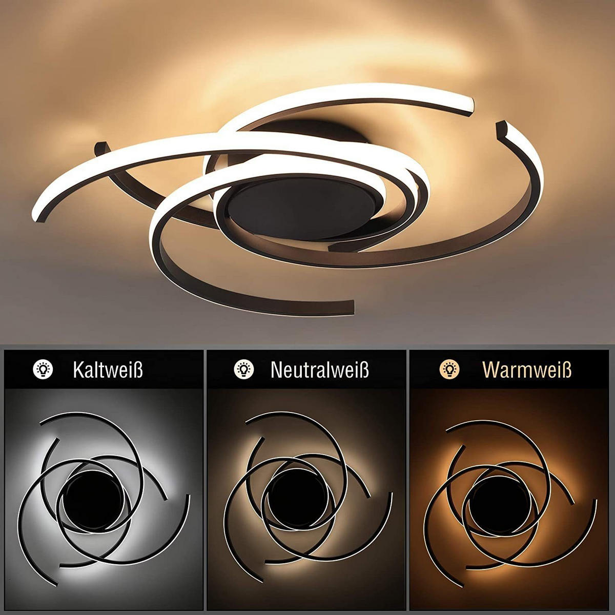 LED-DECKENLEUCHTE Klaus 56.5/53/12 cm - Schwarz, Metall (56.5/53/12cm) - Nettlife