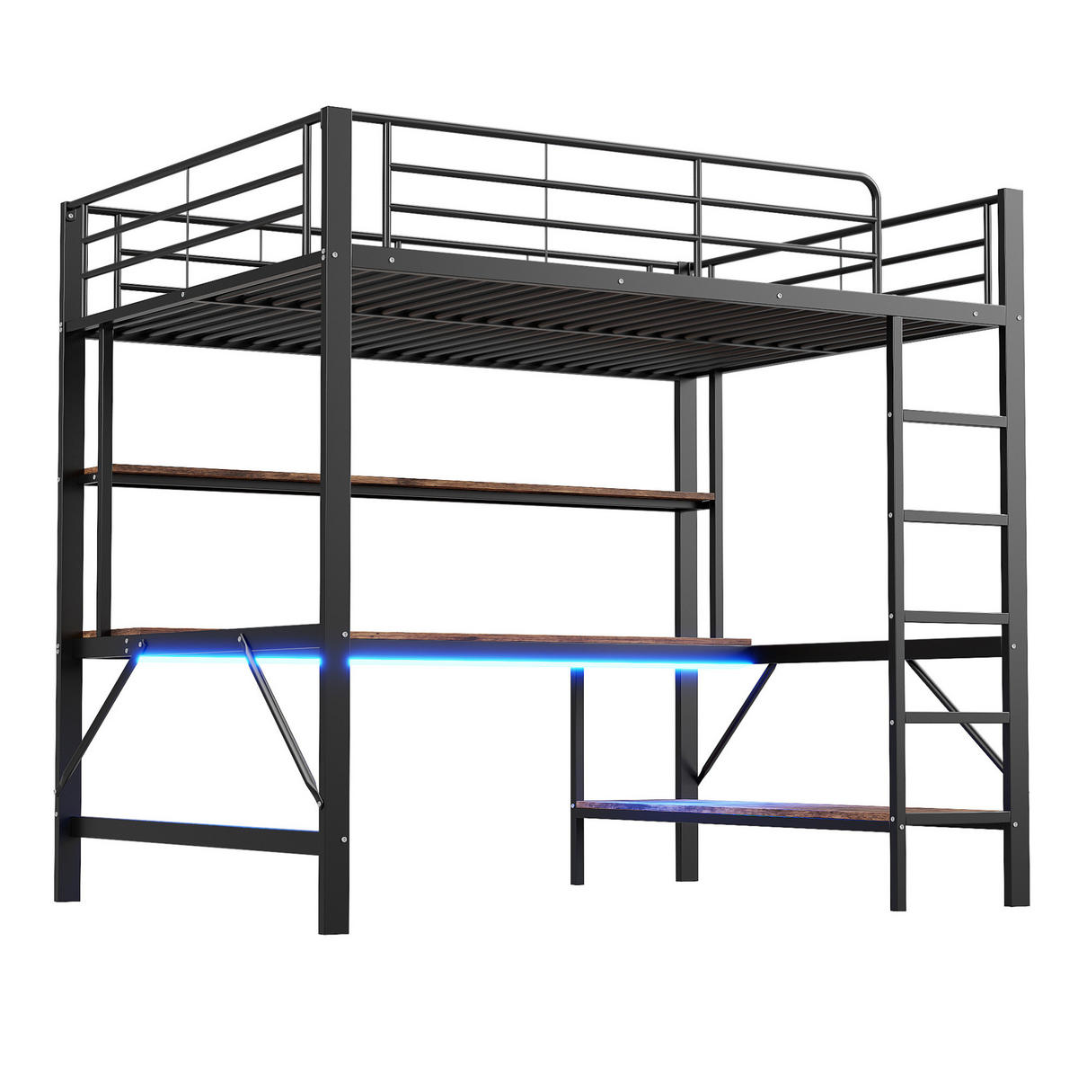 HOCHBETT 140/200 cm Schwarz aus Metall mit Schreibtisch - Schwarz, Metall (140/200cm) - OKMYHOME