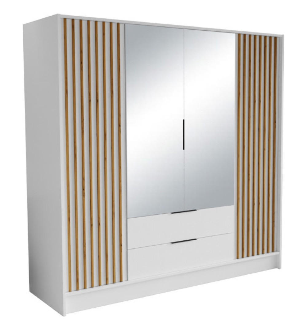 SCHRANK Weiß ORE 200 Mit Lamellen Und Spiegel Craft Gold - Eichefarben/Goldfarben, Holzwerkstoff (200/200/51cm) - Sepro Meble