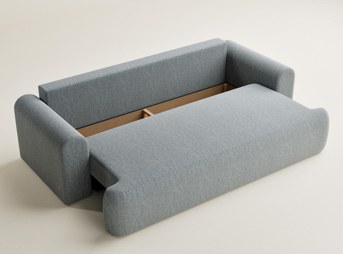 SOFA MIT SCHLAFFUNKTION Toluca Blau grau Webstoff - Blaugrau/Schwarz, Holz/Holzwerkstoff (247/69/104cm) - Maison de Reve