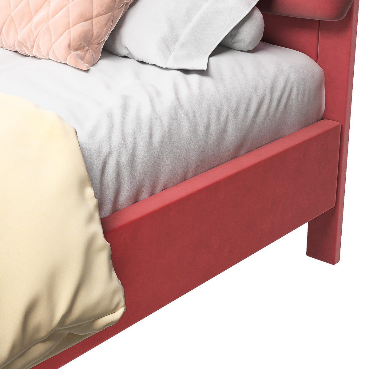 POLSTERBETT 140x200 cm, doppelbett, mit blütenblattförmigem Kopfteil, aus weichem Samt in Rotwein - Rot, Holz/Textil (140/200cm) - BRILVERDE