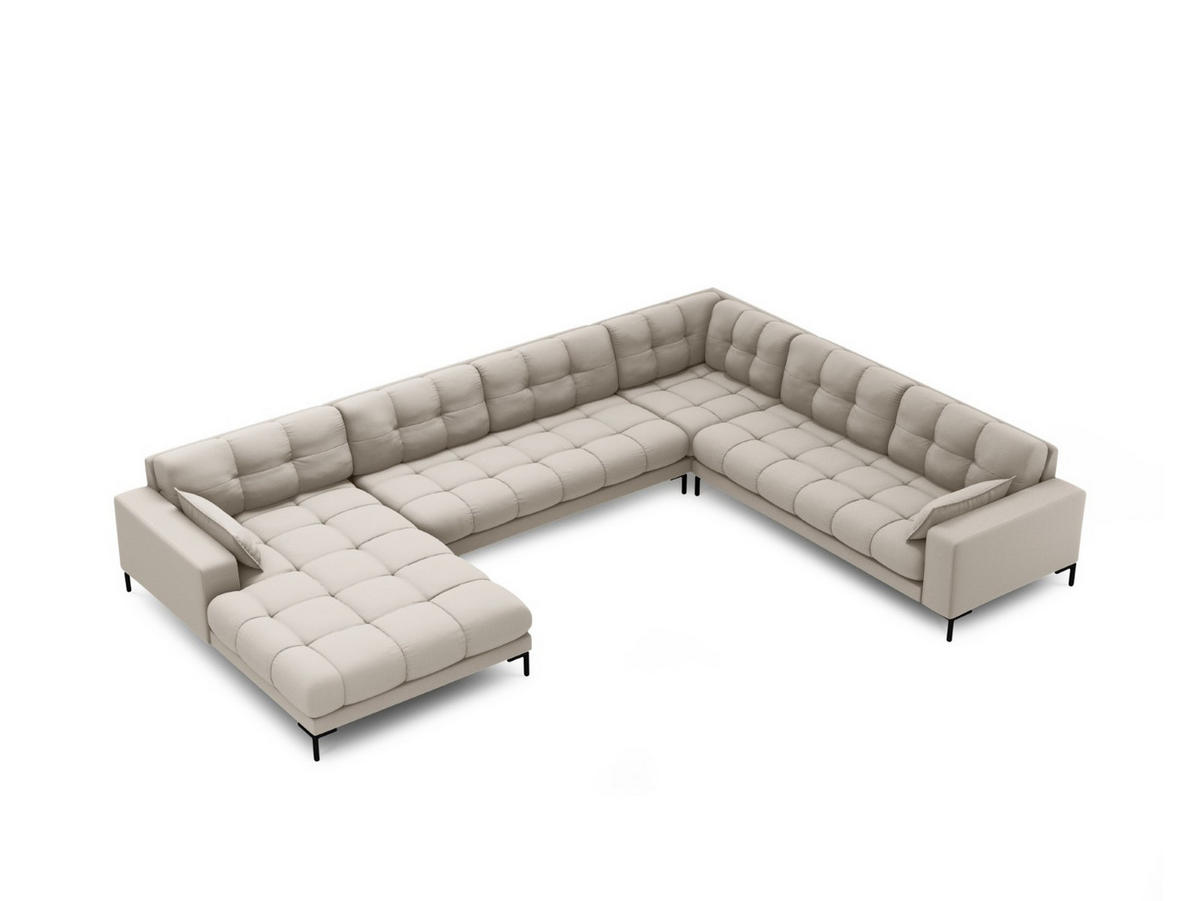 PANORAMASOFA rechts Mamaia aus strukturiertem Stoff beige 7 Sitzplätze - Beige, Textil (256/75/327cm) - Micadoni