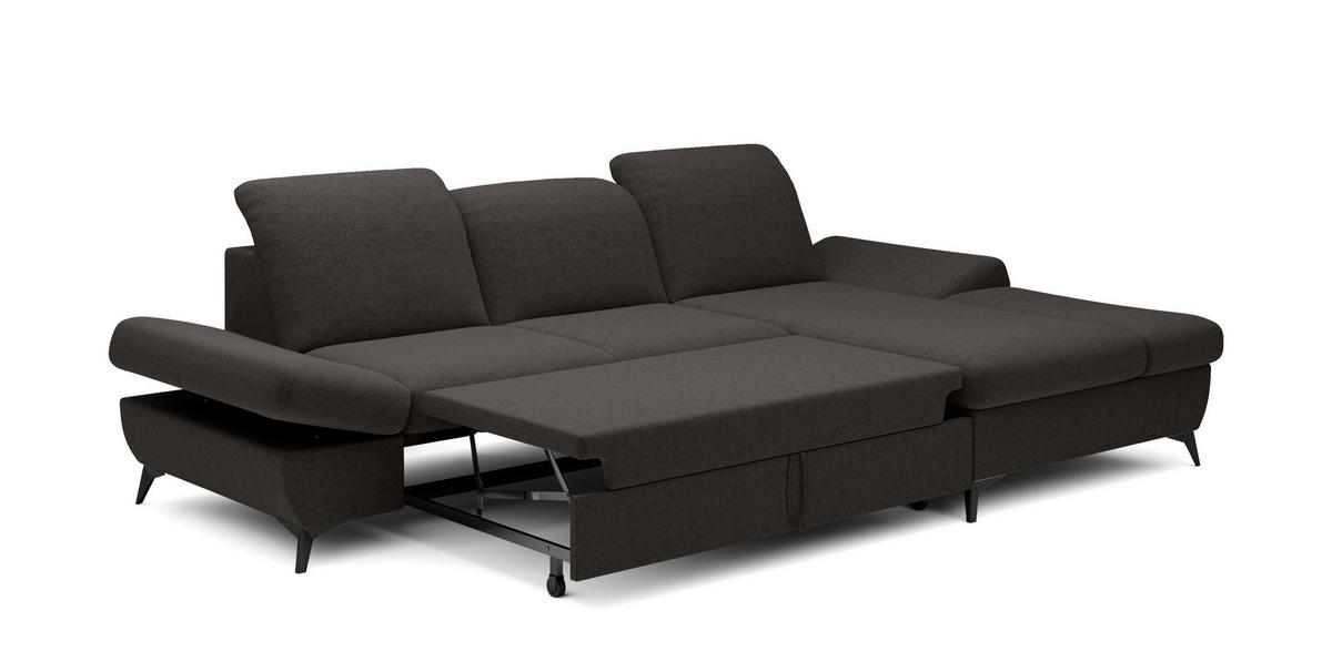 ECKSOFA FELICE R-S Grau Geflochtener Stoff mit Schlaffunktion - Grau, Holz (284/166cm) - MASSENO