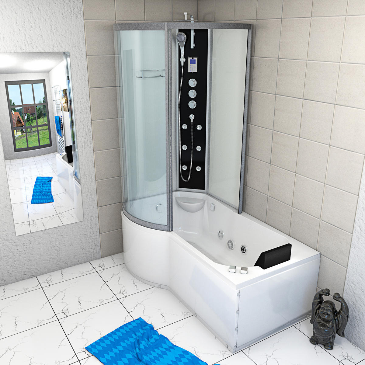 WHIRLPOOL Wanne Duschkabine ws K50-R03-WP-EC 100x1 - Weiß, Glas/Kunststoff (98/225/170cm) - AcquaVapore by Sandra Jentho
