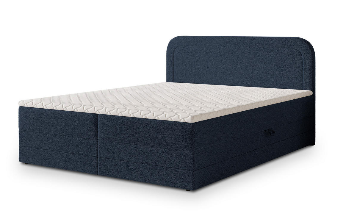 BOXBETT ARMEL 160x200 cm mit Matratze und Topper - Blau - Blau, Holz (160/200cm) - MASSENO