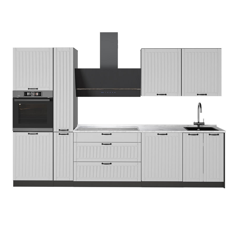 KÜCHENZEILE Fame-Line, Weiß Landhaus/Anthrazit, 310 cm, AP Marmor - Anthrazit/Weiß, Holzwerkstoff (310/206.8/60cm) - Vicco