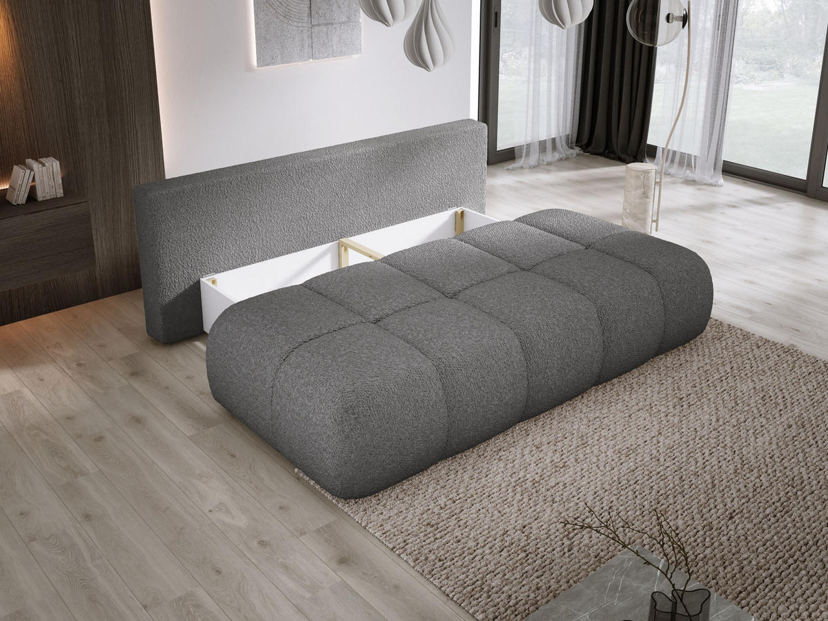 SOFA COCO MINI SCHLAFSOFA mit Bettfunktion, Anthology Stoffbezug, 2-Sitzer, freistehend, Größe: 205x105x97 cm, Grau - Blaugrau, Holz/Textil (205/97/105cm) - DomoHome