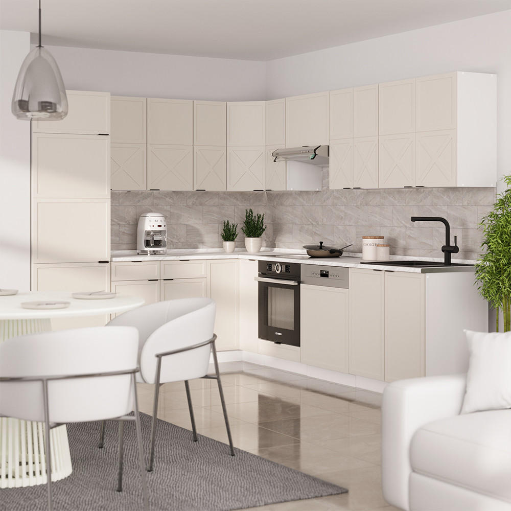 ECKKÜCHE Fame-Line GrauBeige/Weiß 227 x 60 cm ohne AP - Weiß/Grau, Holzwerkstoff (287/81.6/46cm) - Vicco