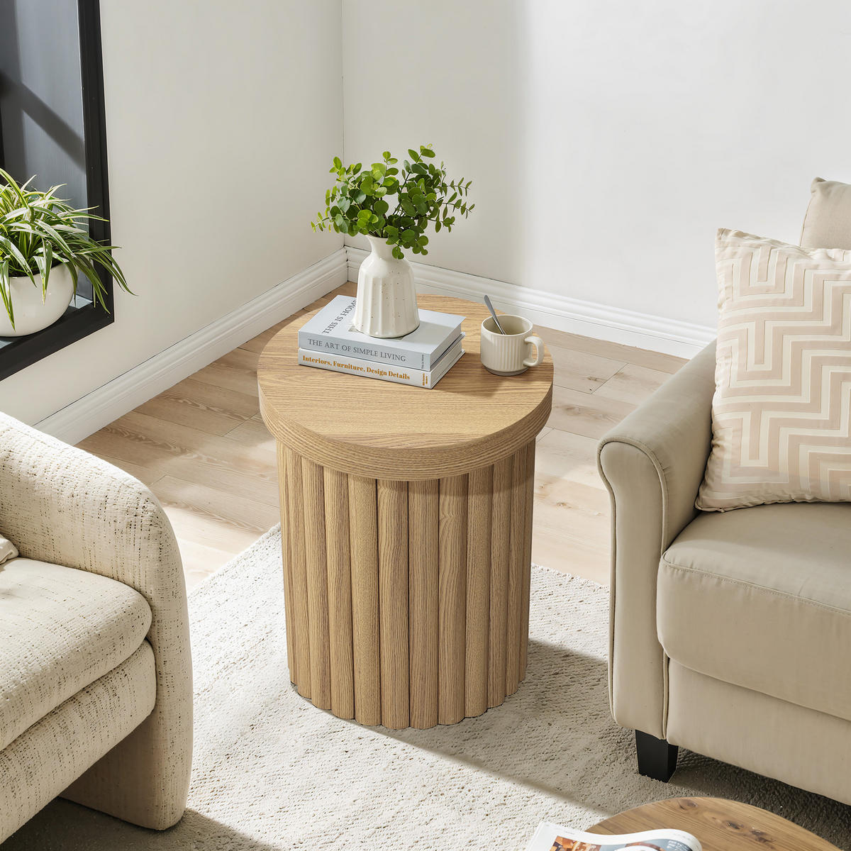 BEISTELLTISCH Modern mit zylindrischem Fuß, Holz | Ø40 x H50 cm - Eichefarben, Holz (40/40/50cm) - Hometopia