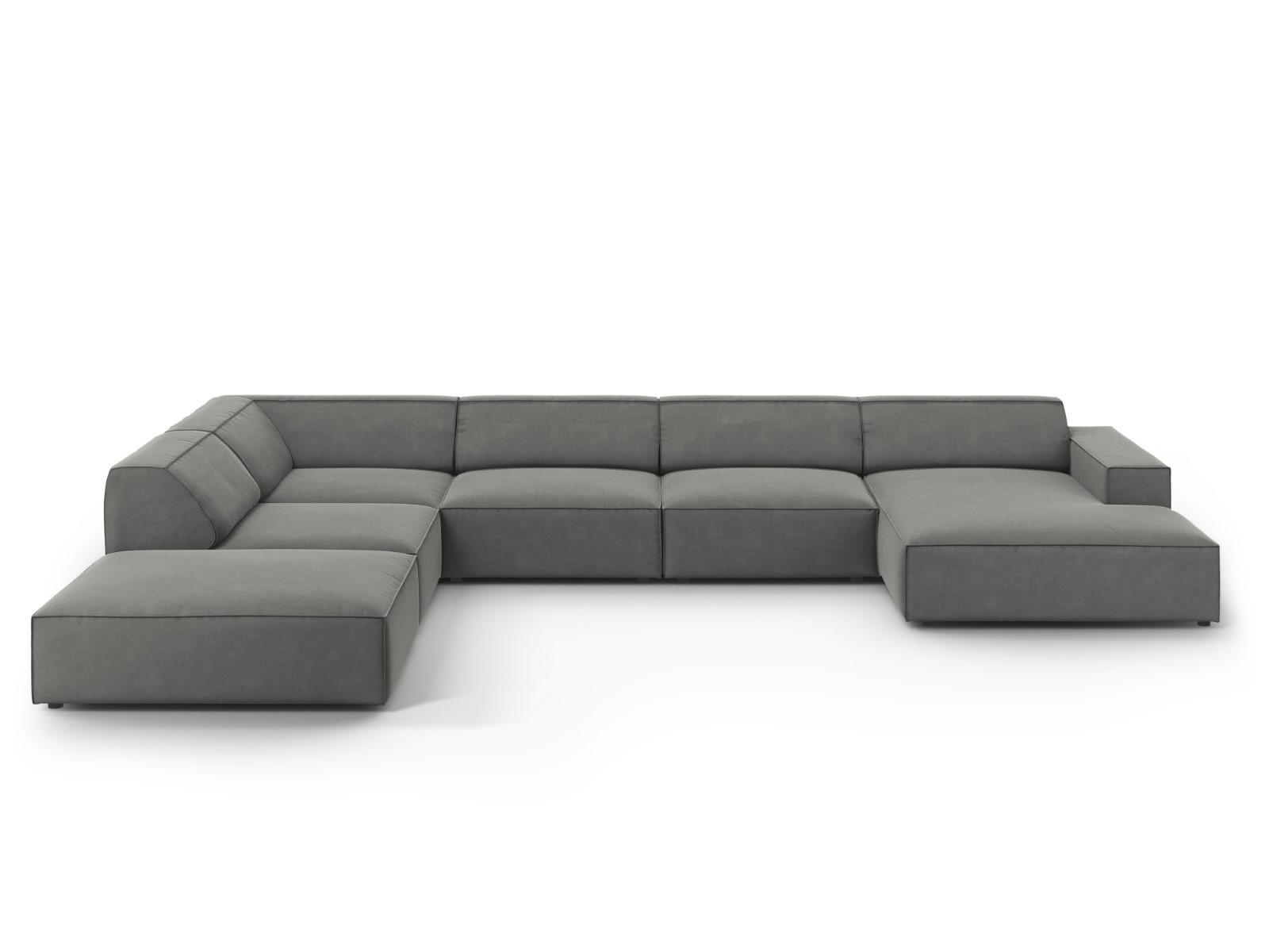 PANORAMASOFA links Jodie aus Samt hellgrau 7 Sitzplätze - Hellgrau, Textil (262/70/364cm) - Micadoni