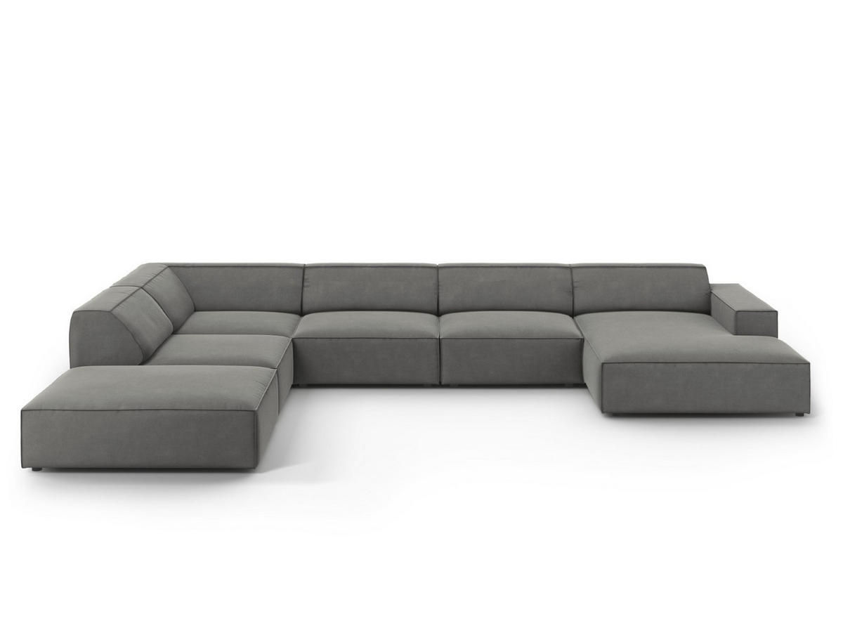 PANORAMASOFA links Jodie aus Samt hellgrau 7 Sitzplätze - Hellgrau, Textil (262/70/364cm) - Micadoni