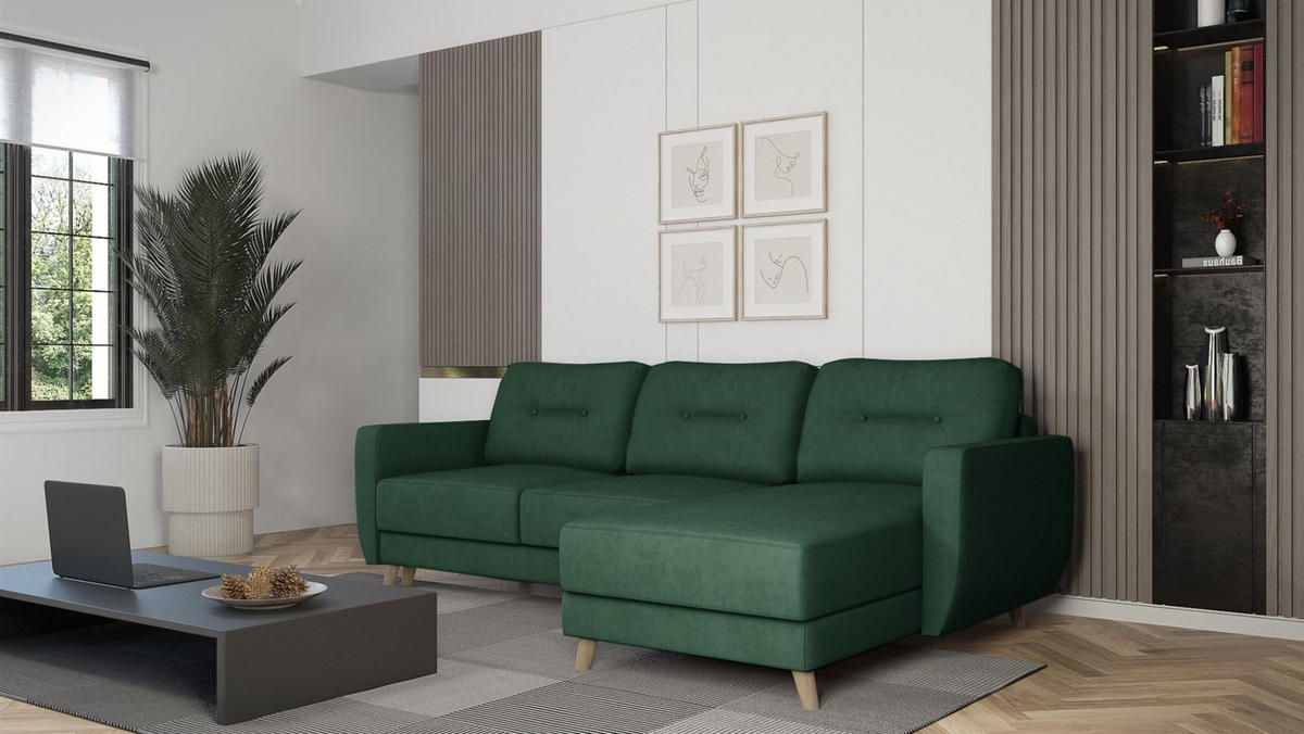 ECKSOFA Marlies In Opera Velvet - Dunkelgrün, Holzwerkstoff/Textil (233/140cm) - Fun Möbel