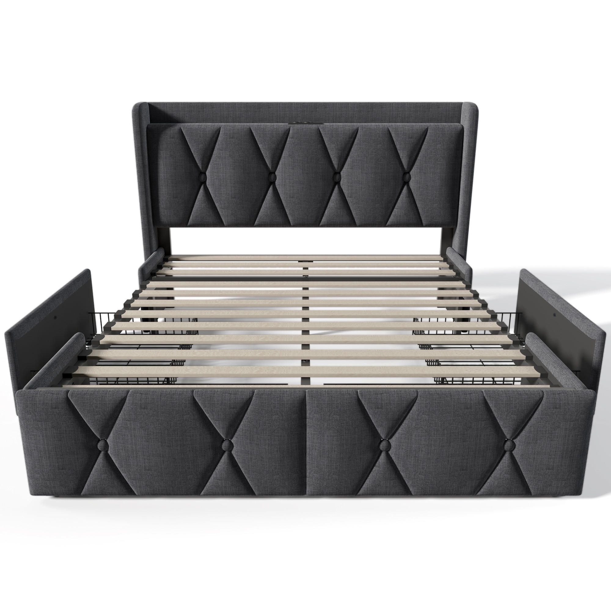POLSTERBETT 160/200 cm Grau mit aufladen USB Ladefunktion Kopfteil und 4 Schubladen - Grau, Textil (160/200cm) - Oxeza