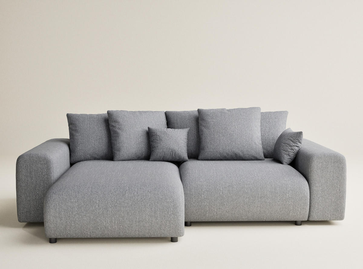 ECKSOFA MIT SCHLAFFUNKTION Solo Grau Webstoff - Schwarz/Grau, Holz/Holzwerkstoff (255/168cm) - Maison de Reve