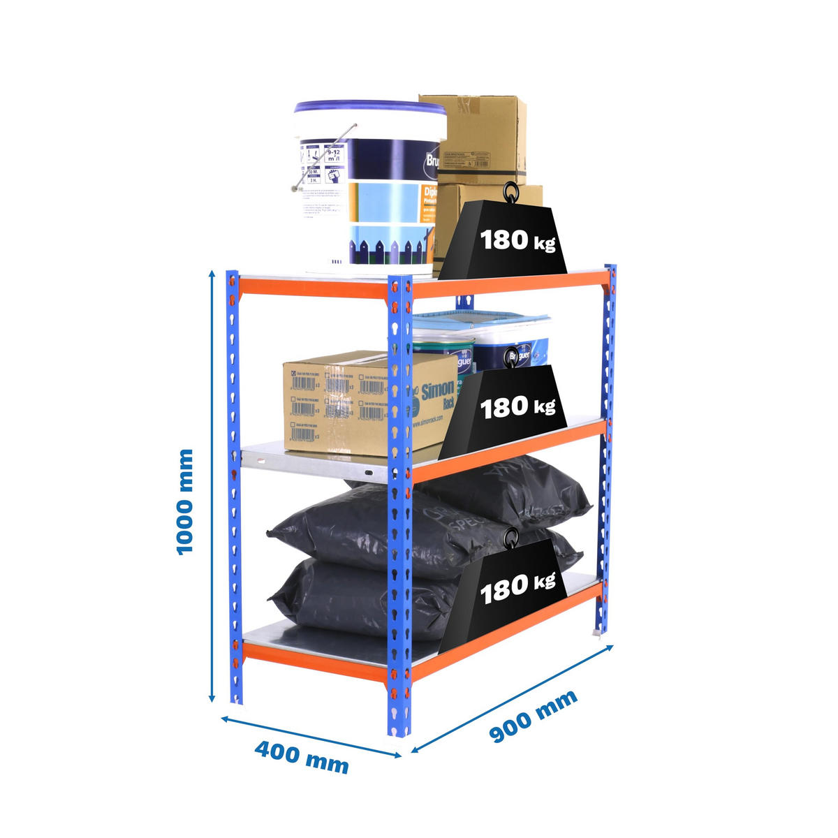 SCHWERLASTREGAL Small Metal Shark HxBxT 100 x 90 x 40 cm Fachlast 180 kg Blau-Orange - Gelb, Metall (90/100/40cm) - PROREGAL