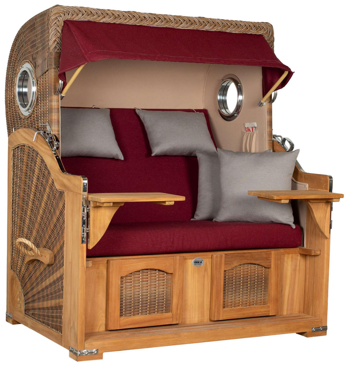 STRANDKORB XXL Düne Grande Teak Banana - Rot/Braun, Metall (142/170/95cm) - Mr. Deko