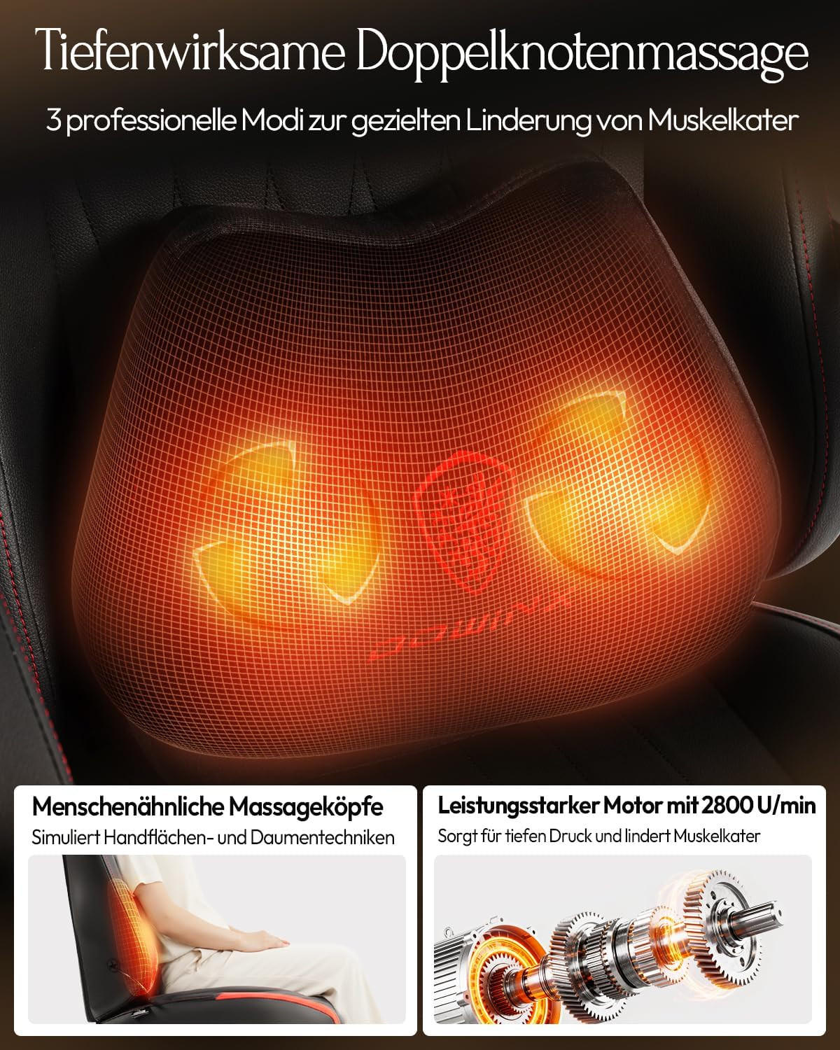GAMING Stuhl mit Massagefunktion & Lendenwirbelstütze & Nackenstütze - Rot, Leder (56/123/70cm)