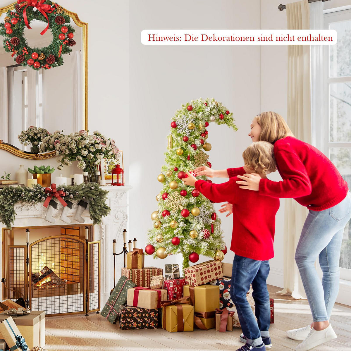 WEIHNACHTSBAUM mit 8 Lichtmodi Beleuchtung und Schnee biegbarer Spitze 180 cm grün - Grün, Metall (180cm) - COSTWAY