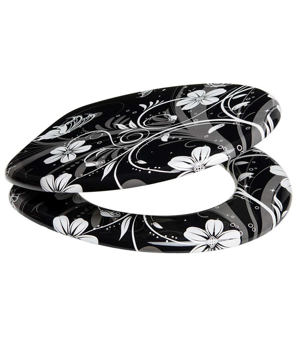 WC-SITZ White Flower - Schwarz, Holzwerkstoff (38/6/47cm) - Sanilo