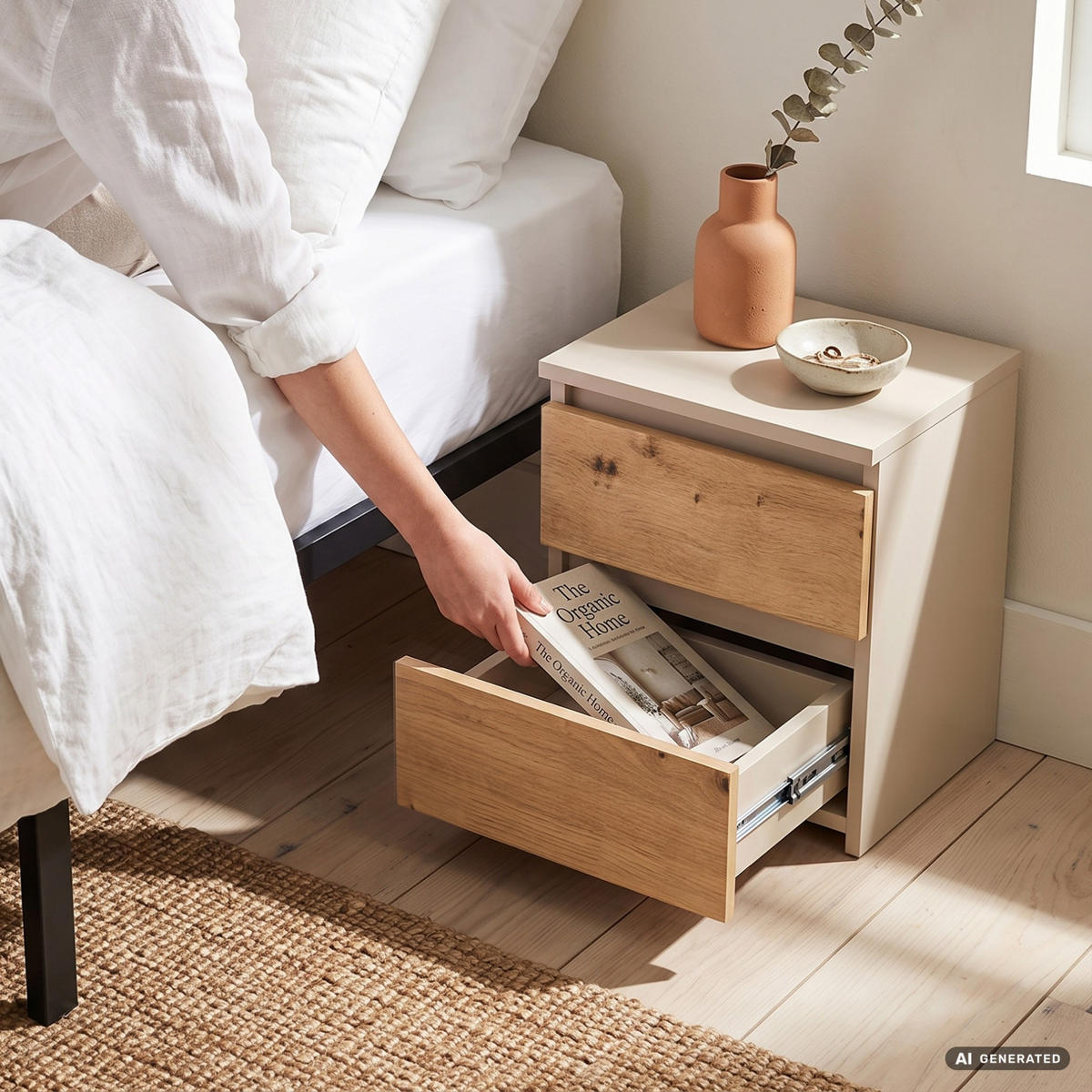 NACHTTISCH CL2 Kaschmir 40 cm 2 Schubladen Front Artisan-Eiche B40xH40xT35 cm - Beige/Braun, Holzwerkstoff (40/40/35cm) - Akord