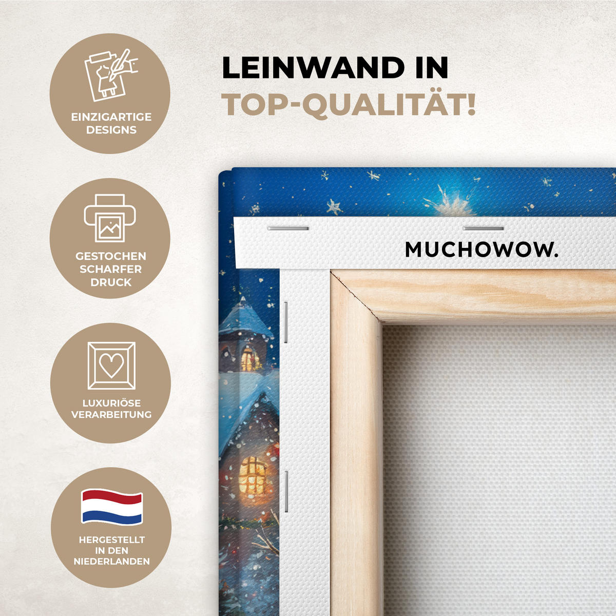 LEINWANDBILD Weihnachtsmann - Rentier - Weihnachten - Schnee 20x20 cm - Cognac, Textil (20/20cm) - MuchoWow