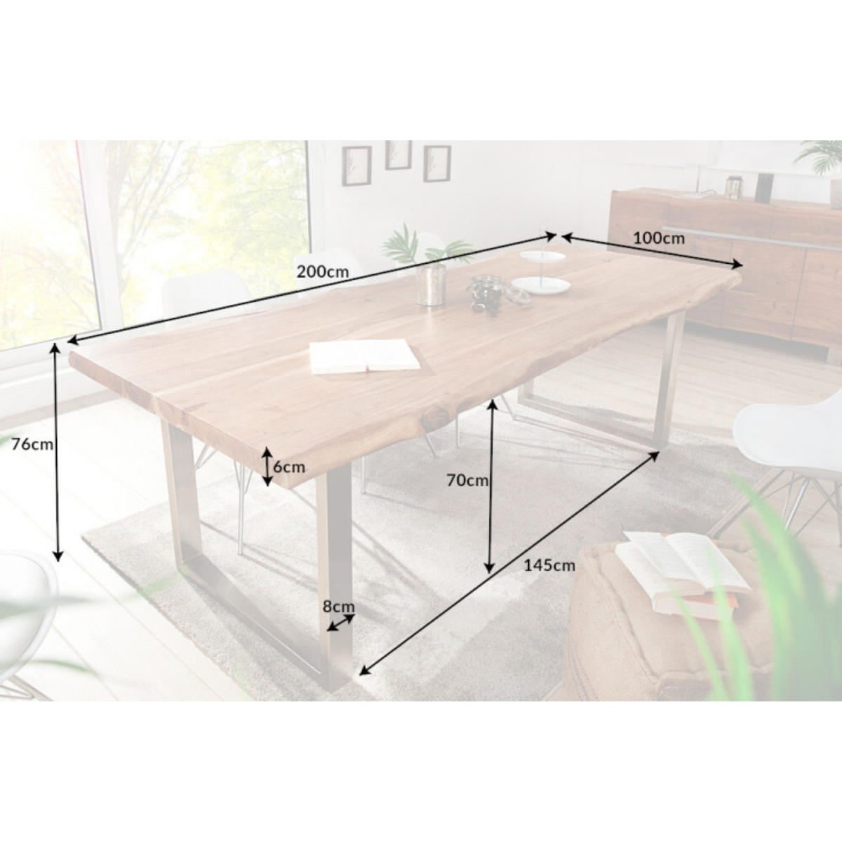 ESSTISCH MAMMUT NATURE Akazie 200cm - Silberfarben/Braun, Holz/Metall (100/200/76cm) - riess-ambiente