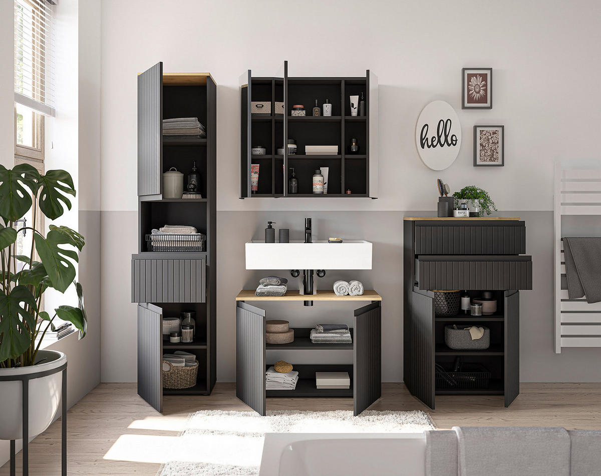 SPIEGELSCHRANK - Spanplatte - Schwarz, Holzwerkstoff (80/70/20cm) - home24