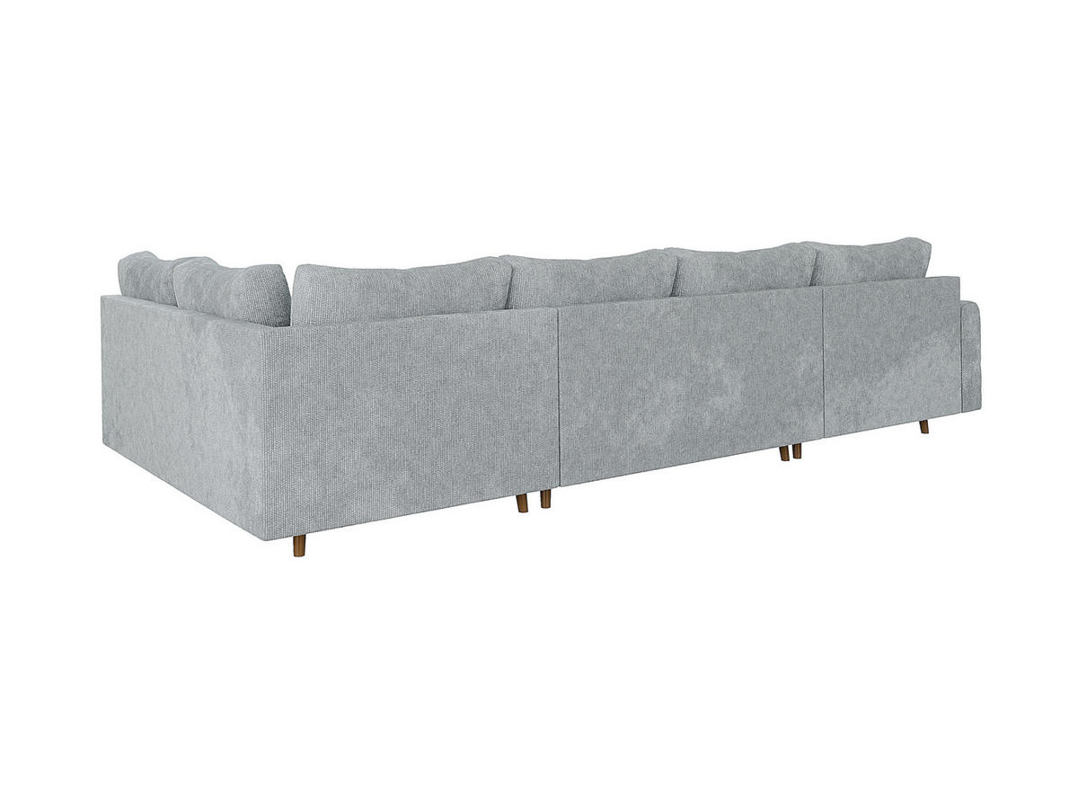 WOHNLANDSCHAFT inkl. Hocker Sigurd Hellgrau Chenille - Hellgrau/Braun, Holz/Textil (310/81/161cm) - S-Style Möbel