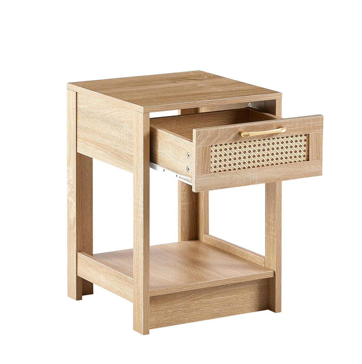 NACHTTISCH 40/40/55 cm in Natur mit Rattanfront und Schublade - Hellbraun, Holzwerkstoff (40/55/40cm) - Flora Grace