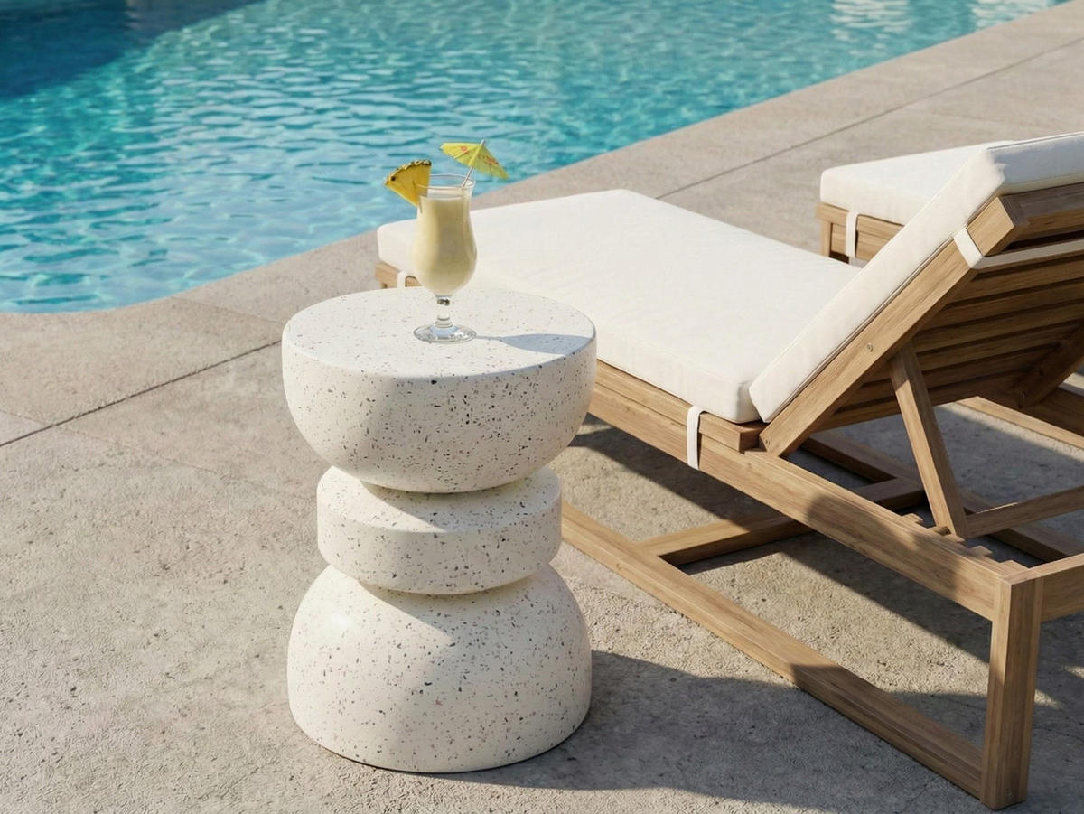 BEISTELLTISCH 37/37 cm Terrazzo Optik Cremeweiß Faliro - Weiß, Keramik (37/37/45cm) - Beliani