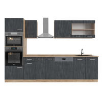 KÜCHENZEILE R-Line Schwarz Beton/Goldkraft Eiche 300 cm AP Eiche - Eiche Wotan/Schwarz, Holzwerkstoff (300/81.6/60cm) - Vicco