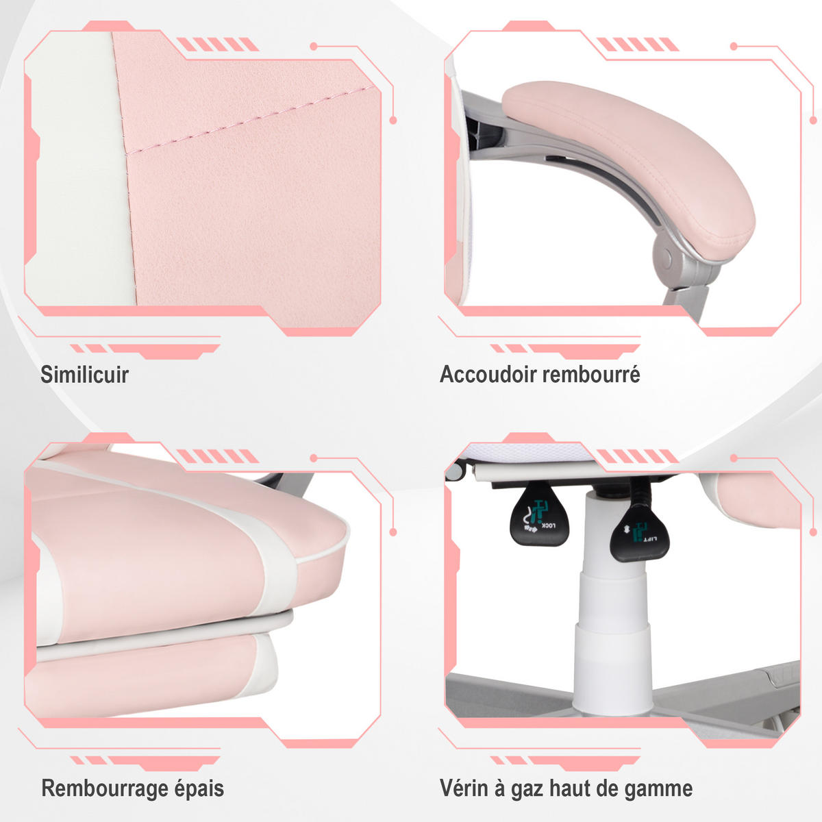 GAMINGSTUHL DE-11847 mit Fußstütze & Neigung Rose - Pink, Metall (63/123/63cm) - ComfortXL