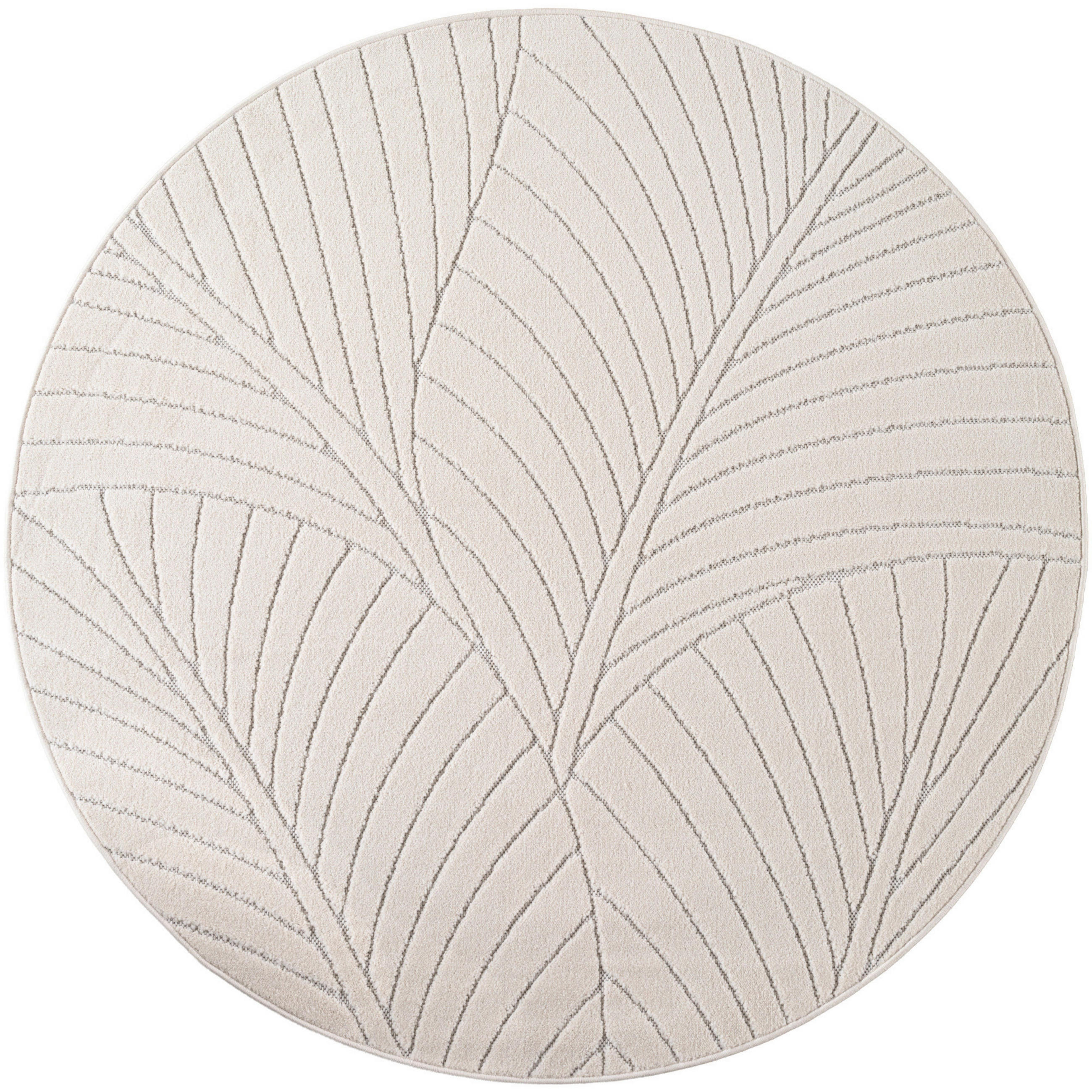 TEPPICH Outdoor, Fußbodenheizung-geeignet, mit Blattmotiv, ENGADIN in Creme, Ø 80 cm - Creme, Textil (80/80cm) - KADIMA DESIGN