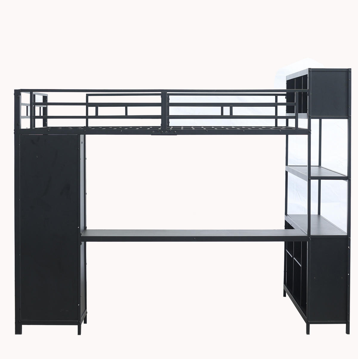 HOCHBETT aus Eisen und Spanplatte 140x200 cm Schwarz mit Schreibtisch, Kleiderschrank und Stauraum - Schwarz, Metall (140/200cm) - IVMEU