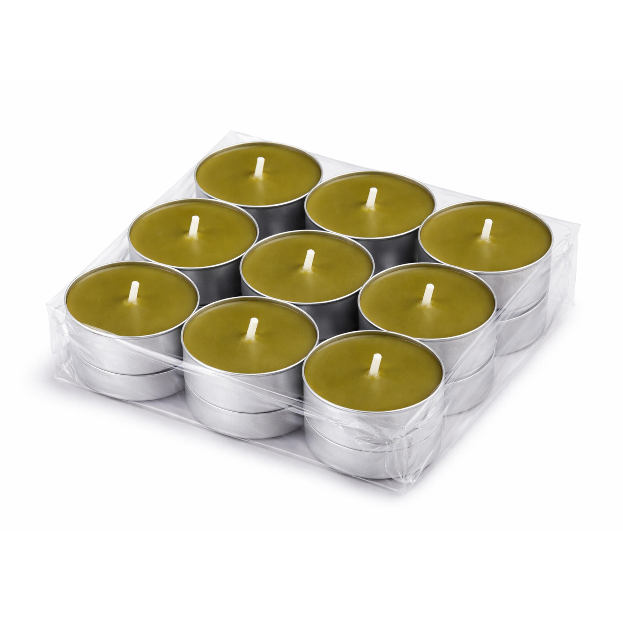 TEELICHT mit Duft - Pinie - 18er Pack - Olivgrün, Naturmaterialien (4/1.5/4cm) - HS Candle