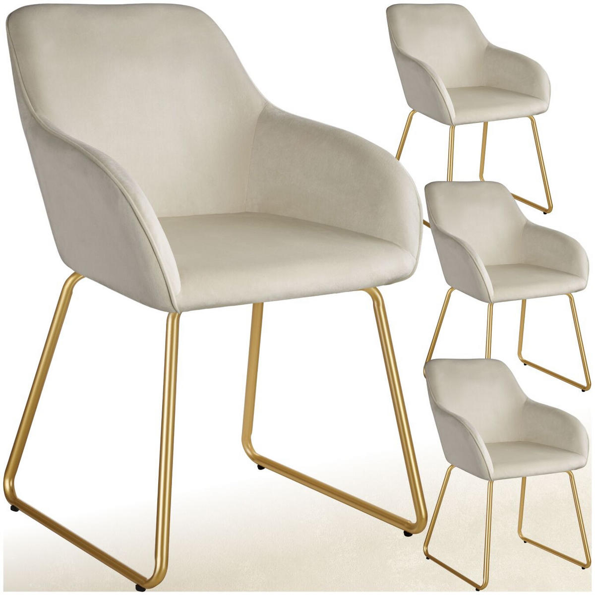 ESSZIMMERSTUHL Jeane,57 x 61 x 85,5 cm, Belastbarkeit 120 kg,Samtoptik creme/gold - Goldfarben/Samtahornfarben, Kunststoff (57/85.5/61cm) - tectake