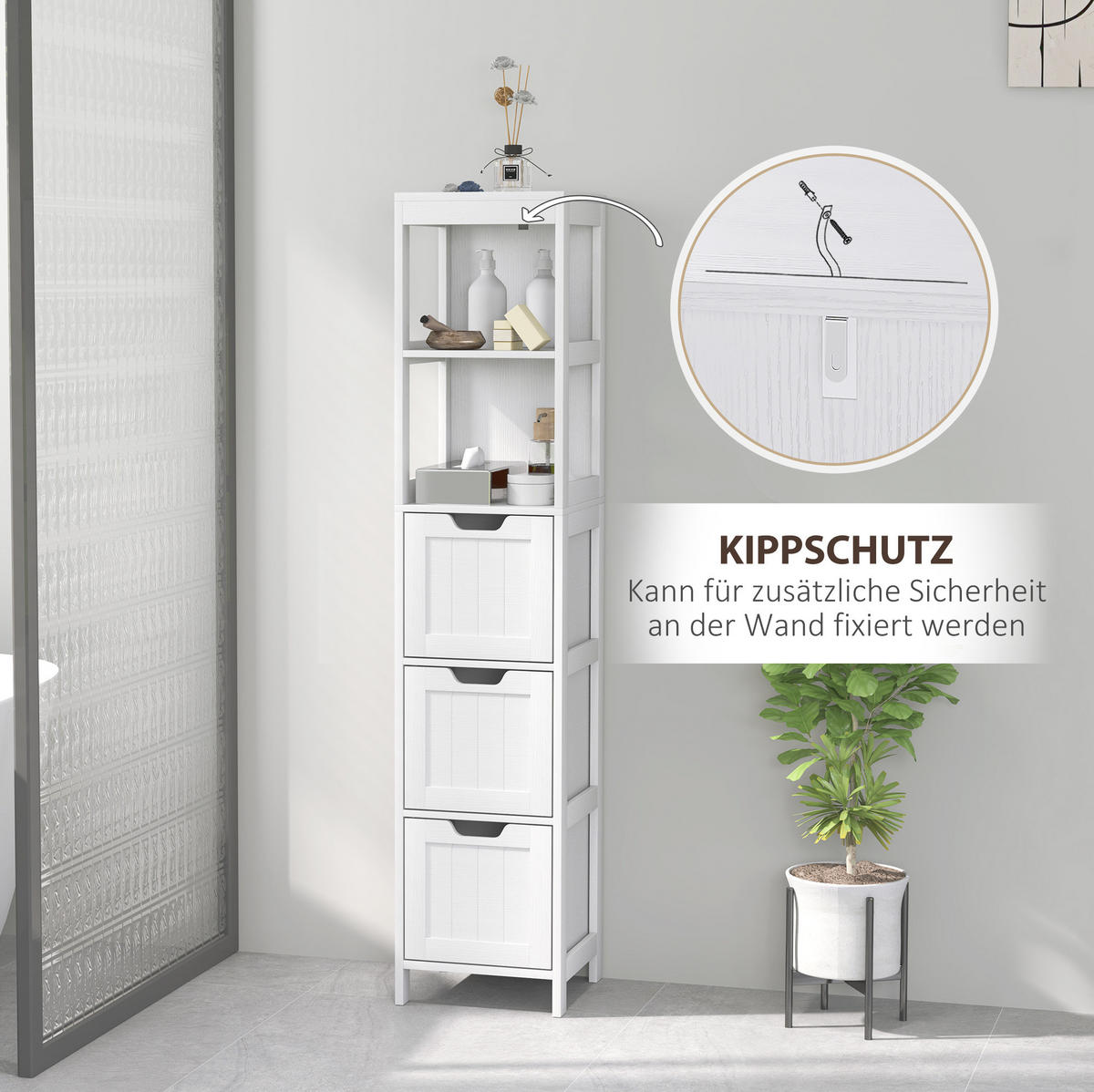 HOCHSCHRANK mit 3 Schubladen und 2 offenen Fächern 30 x 30 x 142,4 cm Weiß - Weiß, Holz (30/142.4/30cm) - Beauniv