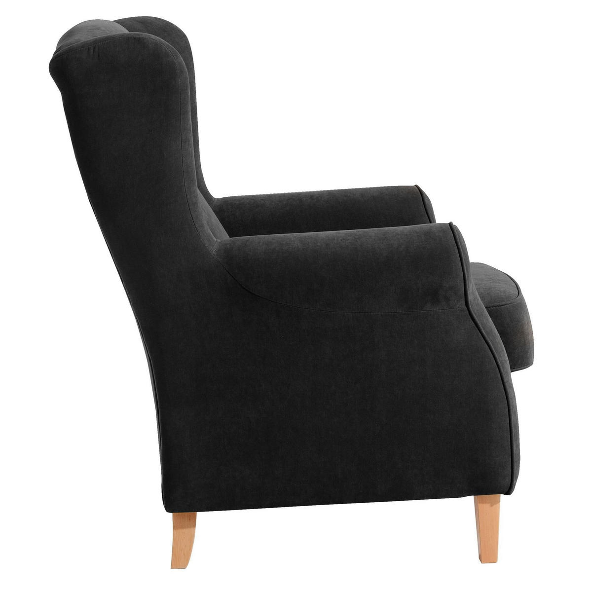 OHRENSESSEL Karlen Bezug Veloursstoff Buche natur / schwarz - Buchefarben/Schwarz, Kunststoff (86/103/77cm) - 58aufmkessel