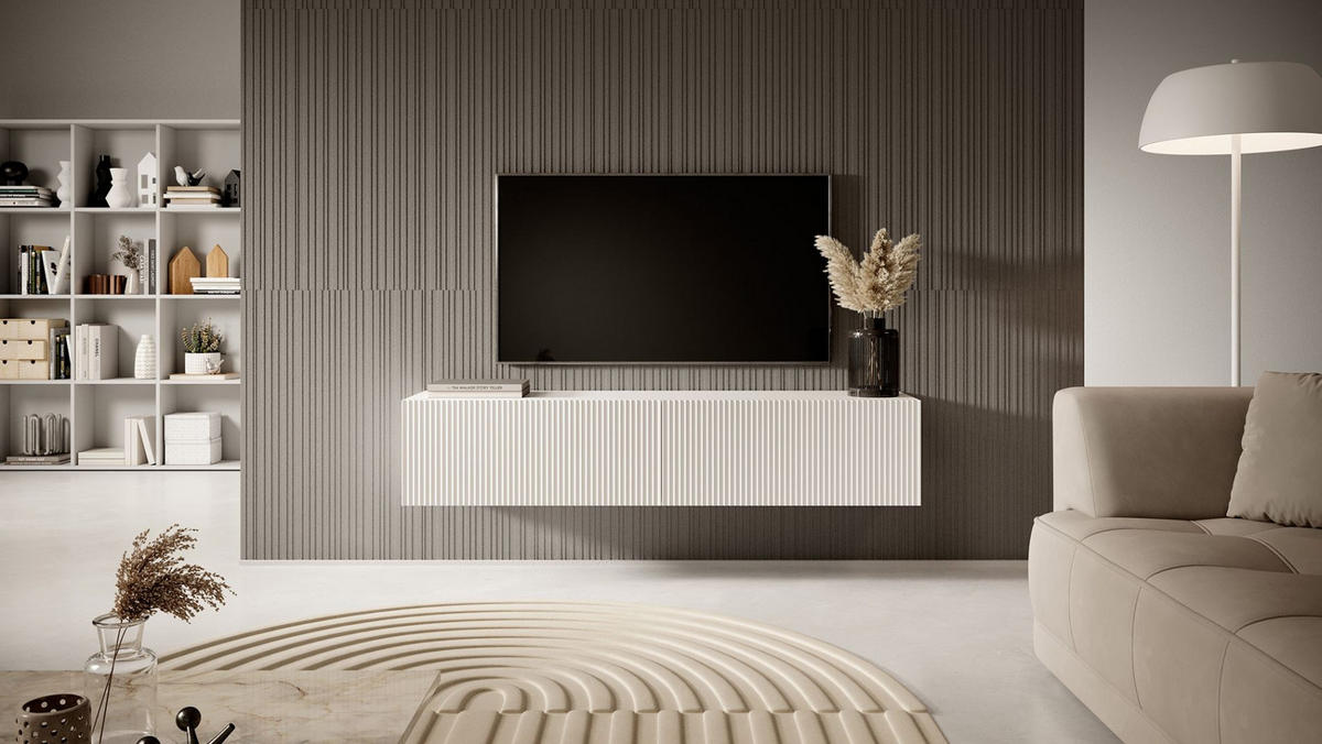 TV-HÄNGEBOARD Veldio mit gefräster Front Weiß 140 cm - Weiß, Holzwerkstoff (140/28.5/31.6cm) - Selsey
