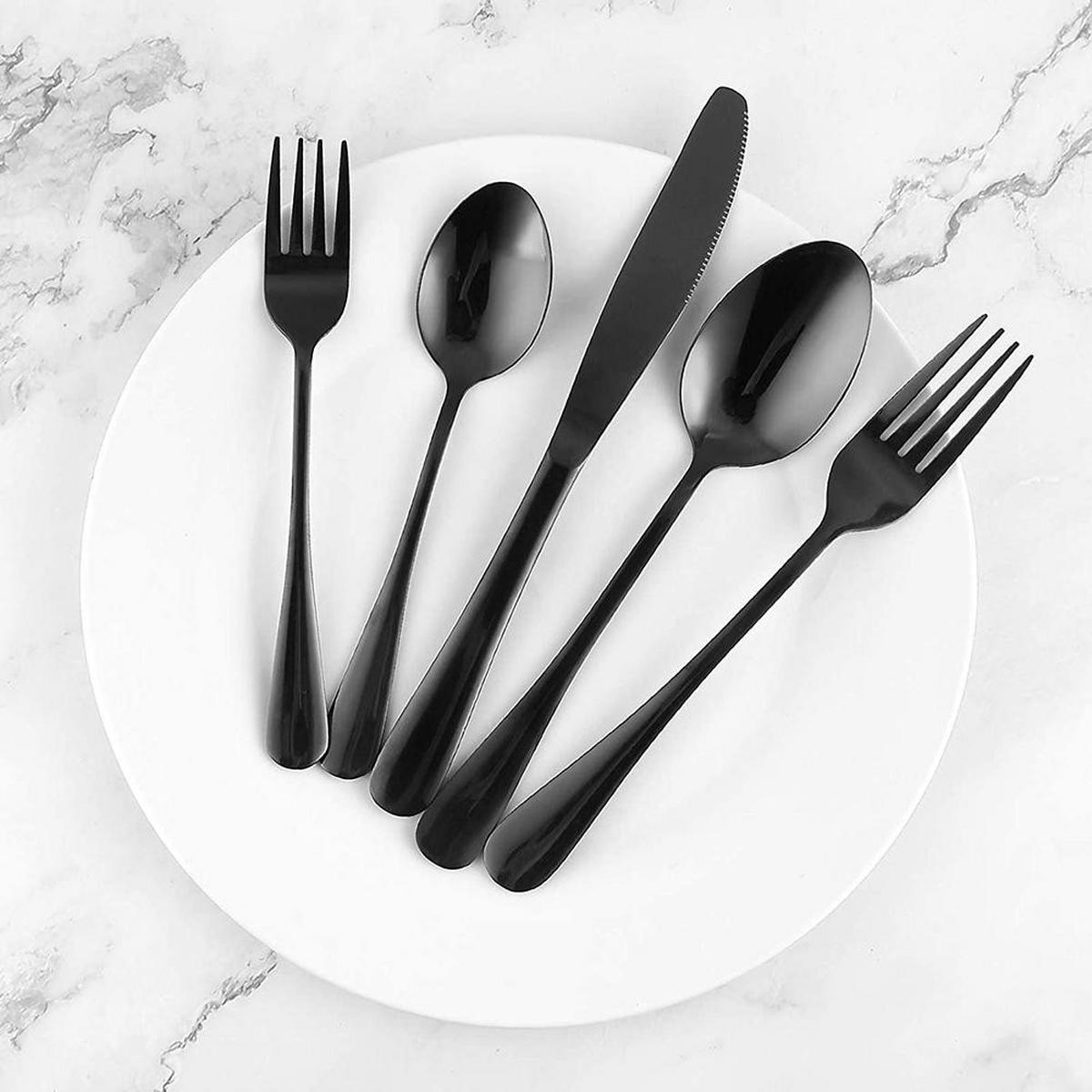 BESTECK-SET, 5-teilig, schwarz, Edelstahl - Schwarz, Metall