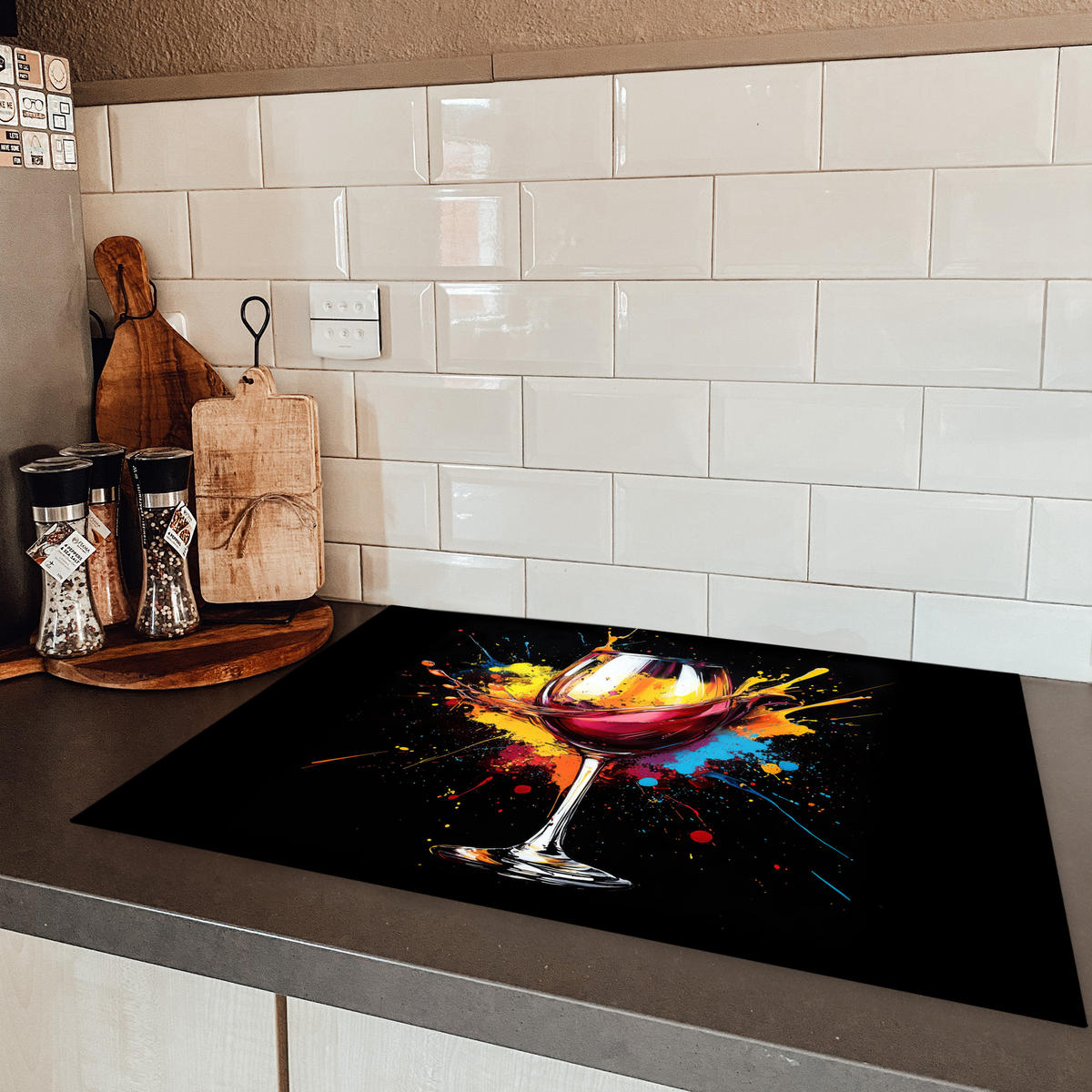 HERDABDECKPLATTE Wein - Glas - Graffiti - Getränk - Rot - Farbe 75x52 cm - Weinrot, Kunststoff (75/52/0.2cm) - MuchoWow