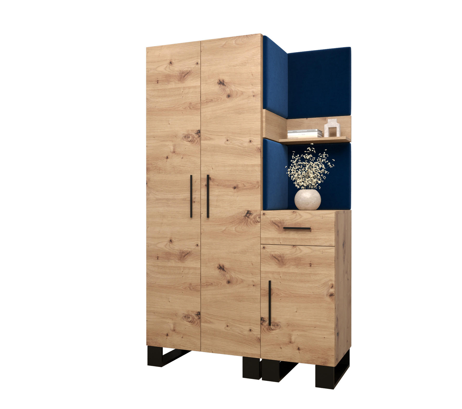 Abiks Möbel Garderoben-Set Eiche Artisan, Dunkelblau 116x196x45.6 cm