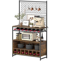 BUFFET aus Holz und Metall 96,5/38/165 cm Braun-Schwarz mit Arbeitsfläche, Weinregal und 5 Haken - Braun, Holzwerkstoff (96.5/165/38cm) - Modfu