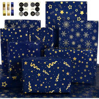 GESCHENKPAPIER Set Dunkelblau Gold 5 Bögen - Dunkelblau, Papier (15/0.6/20cm)