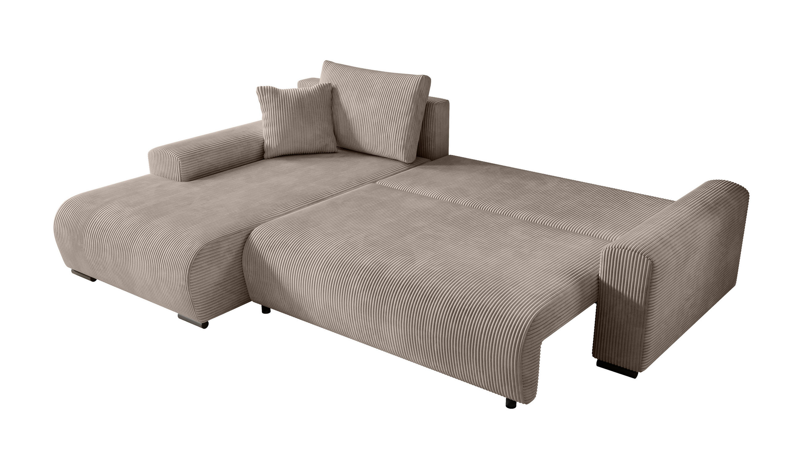ECKSOFA Nelly mit Bettkasten und Schlaffunktion, Cordstoff in L-Form - Beige, Textil (270/185cm)
