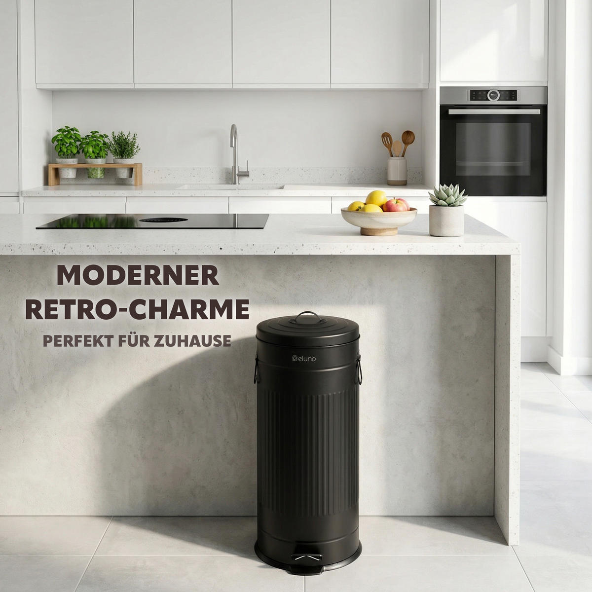 ABFALLEIMER Treteimer VINTAGE, 30 Liter, aus Metall, schwarz - Schwarz, Metall (30.5/68.5/36cm) - eluno